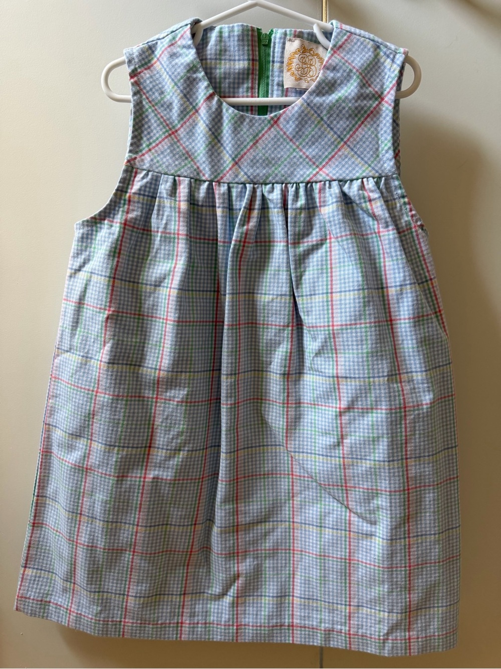 Girls' Sleeveless Plaid Cotton Dress in Light Blue and Pink